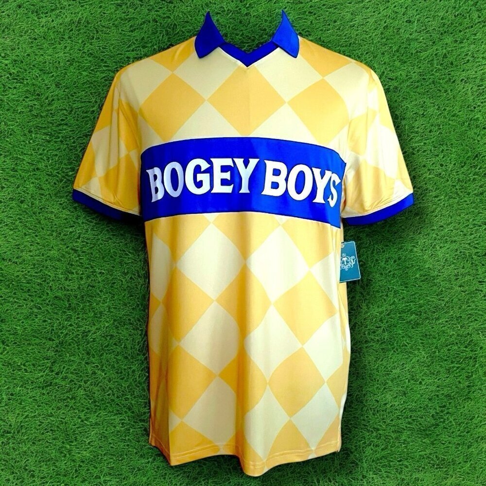 Bogey Boys Macklemore Mens Polo Shirt Sz Large Yellow Checker Performance Golf
